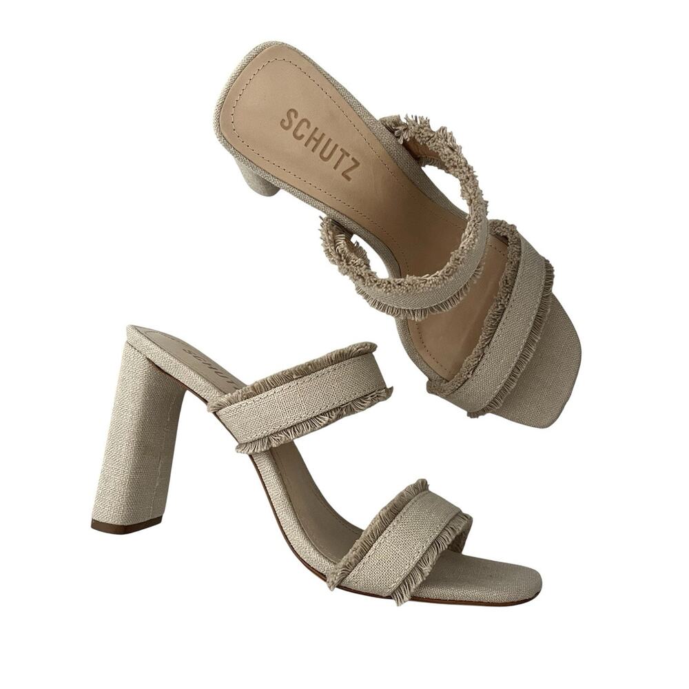 Schutz Amely Slip On High Heel Sandals In Linen Oyster Size 9.5 Minimalist Chic